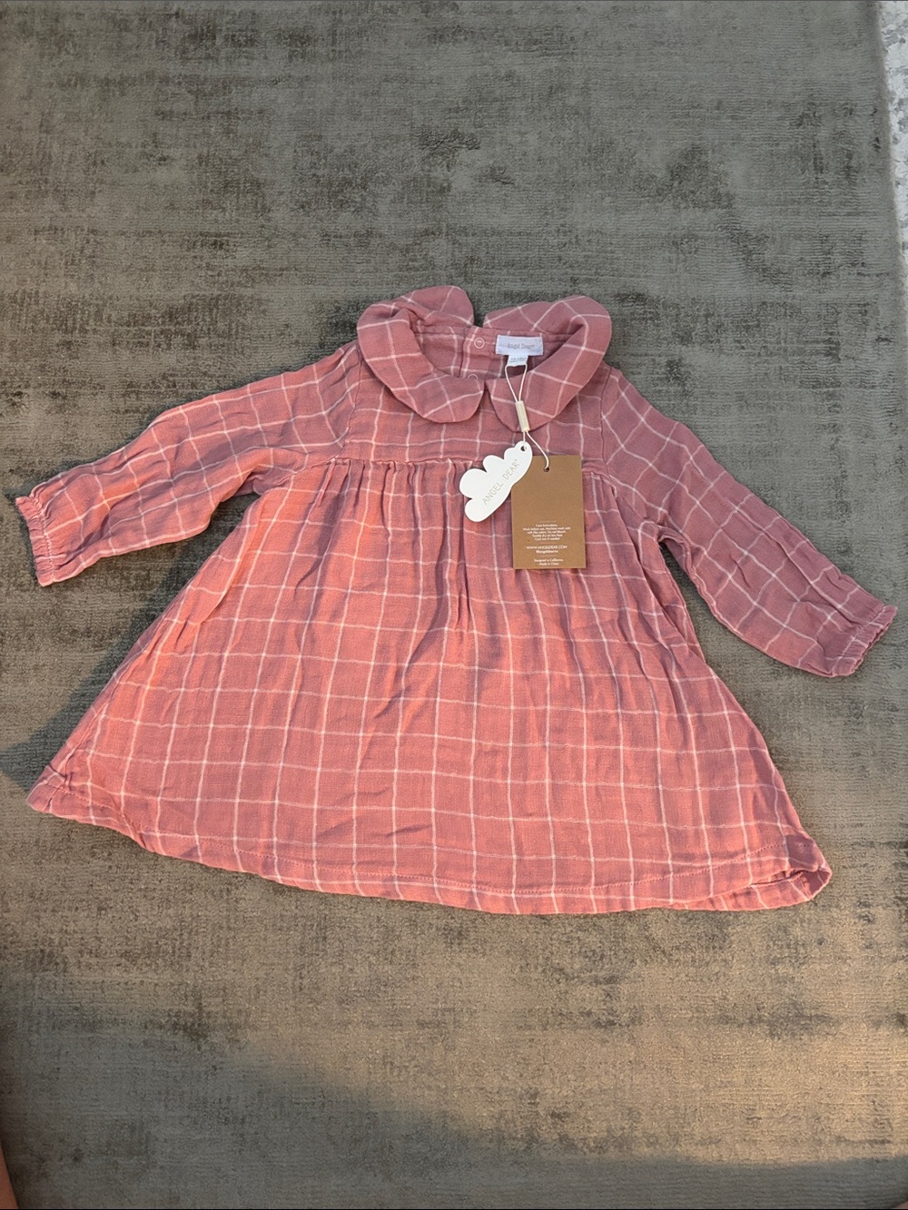 Angel Dear Rose Pink Windowpane Plaid Peter Pan Collar Dress